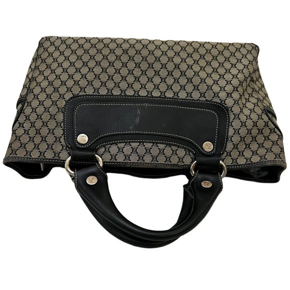 Authentic Celine Satchel Bag Black Canvas Used Handbag Vintage - Picture 7 of 13